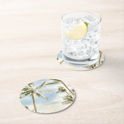 PixDezinesヴィンテージハワイアンビーチ/Blue ラウンドペーパーコースター (インサイチュ)