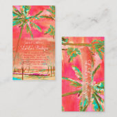 PixDezinesヴィンテージハワイアンビーチ/Coral/ティール(緑がかった色) 名刺 (正面/裏面)