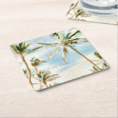 PixDezinesヴィンテージハワイアンビーチ/Coral/Blue スクエアペーパーコースター (アングル)