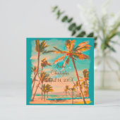 PixDezinesヴィンテージハワイアンビーチ/DIYカラーティール（緑がかった色） 招待状 (スタンド正面)