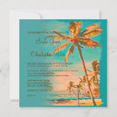 PixDezinesヴィンテージハワイアンビーチ/DIYカラーティール（緑がかった色） 招待状 (裏面)