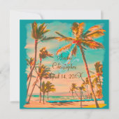 PixDezinesヴィンテージハワイアンビーチ/DIYカラーティール（緑がかった色） 招待状 (正面)