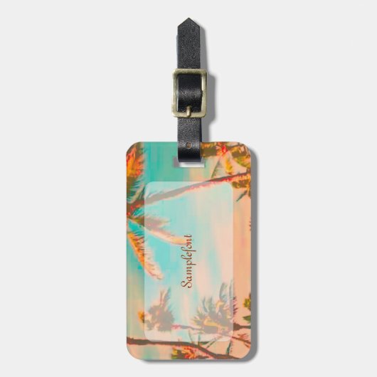 PixDezinesヴィンテージハワイビーチシーン/ティール（緑がかった色） ラゲッジタグ (正面縦)