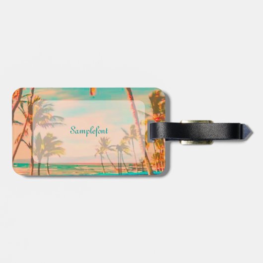 PixDezinesヴィンテージハワイビーチシーン/ティール（緑がかった色） ラゲッジタグ (裏面横)