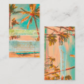 PixDezinesヴィンテージハワイビーチシーン/ティール（緑がかった色） 名刺 (正面/裏面)