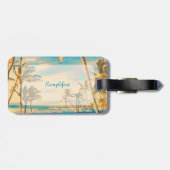 PixDezinesヴィンテージハワイビーチシーン/青 ラゲッジタグ (裏面横)