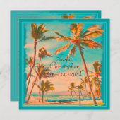 PixDezinesヴィンテージハワイビーチ/ティール（緑がかった色） 招待状 (正面/裏面)