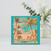 PixDezinesヴィンテージハワイビーチ/ティール（緑がかった色） 招待状 (スタンド正面)