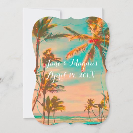 PixDezinesヴィンテージハワイビーチ/ティール（緑がかった色） 招待状 (正面)