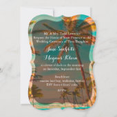 PixDezinesヴィンテージハワイビーチ/ティール(緑がかった色) 招待状 (裏面)