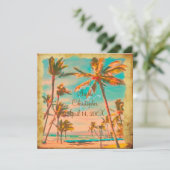 PixDezinesヴィンテージハワイビーチ/ティール(緑がかった色) 招待状 (スタンド正面)