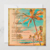 PixDezinesヴィンテージハワイビーチ/ティール(緑がかった色) 招待状 (裏面)