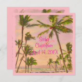 PixDezinesヴィンテージハワイビーチ/ピンク 招待状 (正面/裏面)