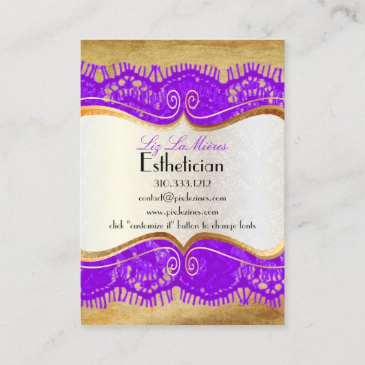 PixDezinesヴィンテージバイオレットパープルレース 名刺 (裏面)