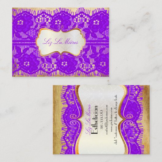 PixDezinesヴィンテージバイオレットパープルレース 名刺 (正面/裏面)
