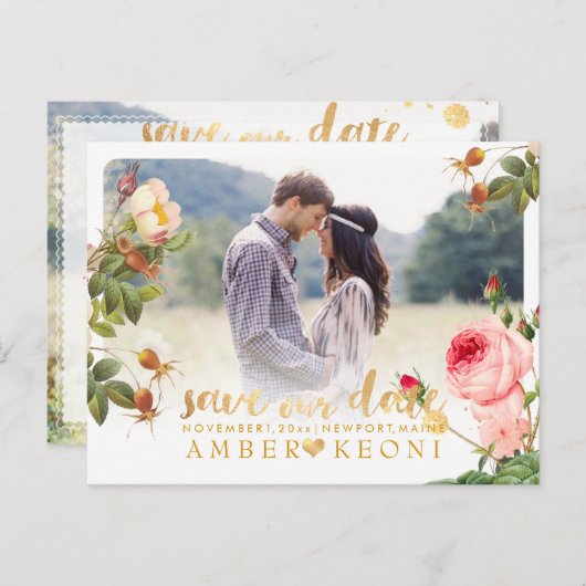 PixDezinesヴィンテージバラ保存日 案内ポストカード (正面/裏面)