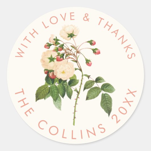 PixDezinesヴィンテージバラ。ニヴェア、ありがとう ラウンドシール (正面)