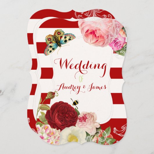 PixDezinesヴィンテージバラ/ペニー/プリムローズ 招待状 (正面/裏面)