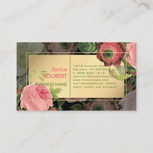 PixDezinesヴィンテージバラ 名刺 (裏面)