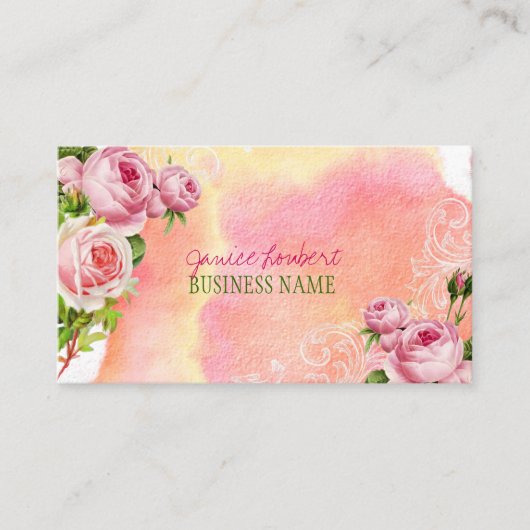 PixDezinesヴィンテージバラ/水彩 名刺 (正面)
