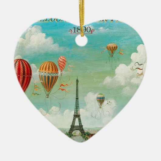 PixDezinesヴィンテージバルーン/エッフェル/パリ セラミックオーナメント (正面)