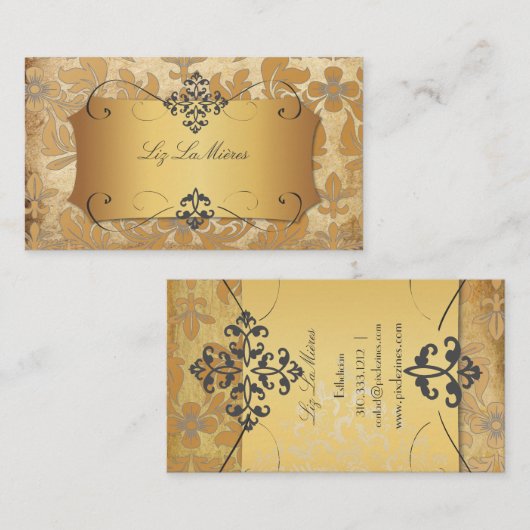PixDezinesヴィンテージバロックダマスク 名刺 (正面/裏面)