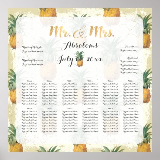 PixDezinesヴィンテージパイナップルの座席表 ポスター (正面)