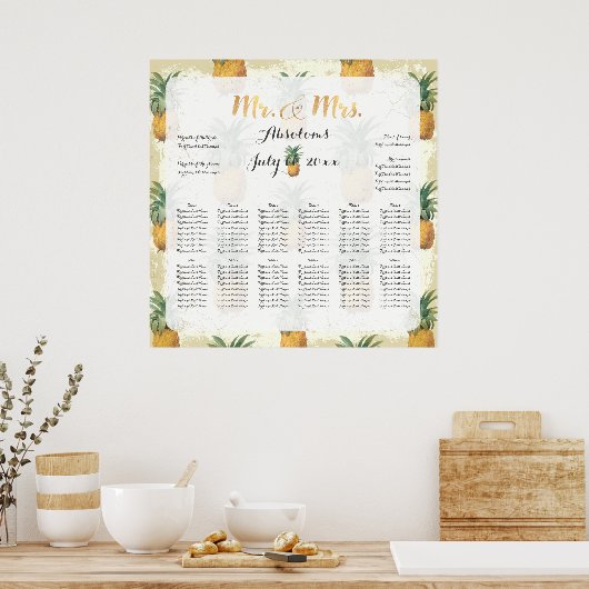 PixDezinesヴィンテージパイナップルの座席表 ポスター (キッチン)