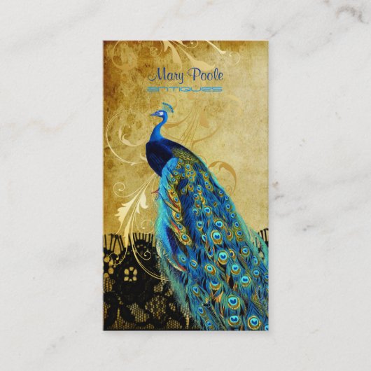 PixDezinesヴィンテージパープルピーコック+レース/ダイスフォント 名刺 (正面)