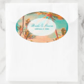 PixDezinesヴィンテージビーチシーン 楕円形シール (バッグ)