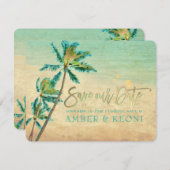 PixDezinesヴィンテージビーチ/ヤシの木/日付の保存 セーブザデート (正面/裏面)