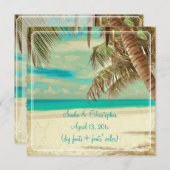 PixDezinesヴィンテージビーチ、熱帯パラダイス 招待状 (正面/裏面)