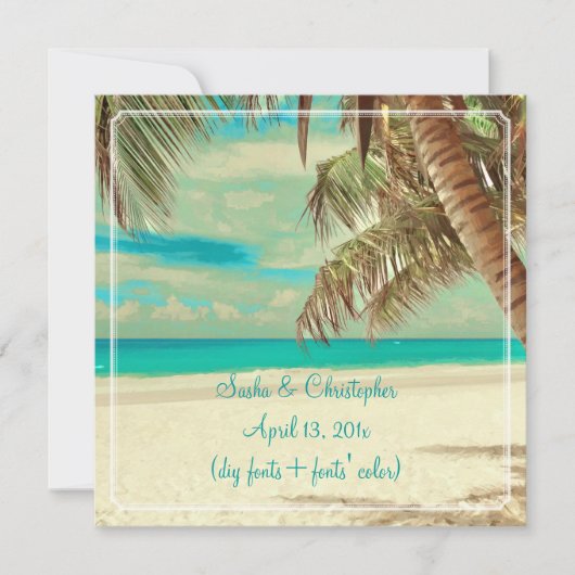 PixDezinesヴィンテージビーチ、熱帯天国 招待状 (正面)