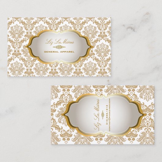 PixDezinesヴィンテージピケ・ダマスク/メタリックシルバー 名刺 (正面/裏面)