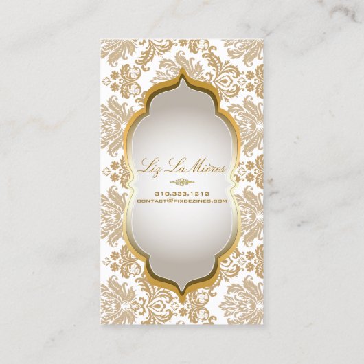 PixDezinesヴィンテージピケ・ダマスク/メタリックシルバー 名刺 (裏面)