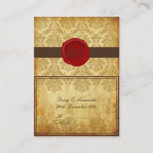 PixDezinesヴィンテージピケdamaskテント座席表 プレイスカード (正面)