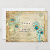 PixDezinesヴィンテージピコックフェザー/DIYカラー 招待状 (正面)