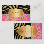 PixDezinesヴィンテージピンキヒョウ、ゼブラ+金ゴールドラベル 名刺 (正面/裏面)