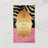 PixDezinesヴィンテージピンキヒョウ、ゼブラ+金ゴールドラベル 名刺 (裏面)