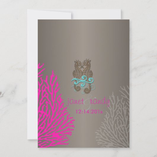 PixDezinesヴィンテージピンクコーラル+シーホース 招待状 (正面)