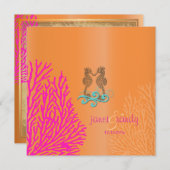 PixDezinesヴィンテージピンクコーラル+シーホース 招待状 (正面/裏面)