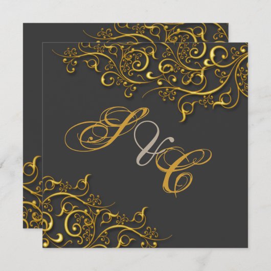 PixDezinesヴィンテージフェイク金ゴールドスワール 招待状 (正面/裏面)