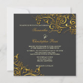 PixDezinesヴィンテージフェイク金ゴールドスワール 招待状 (裏面)