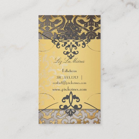 PixDezinesヴィンテージフローラのダマスク/パフェイクーチメント 名刺 (裏面)