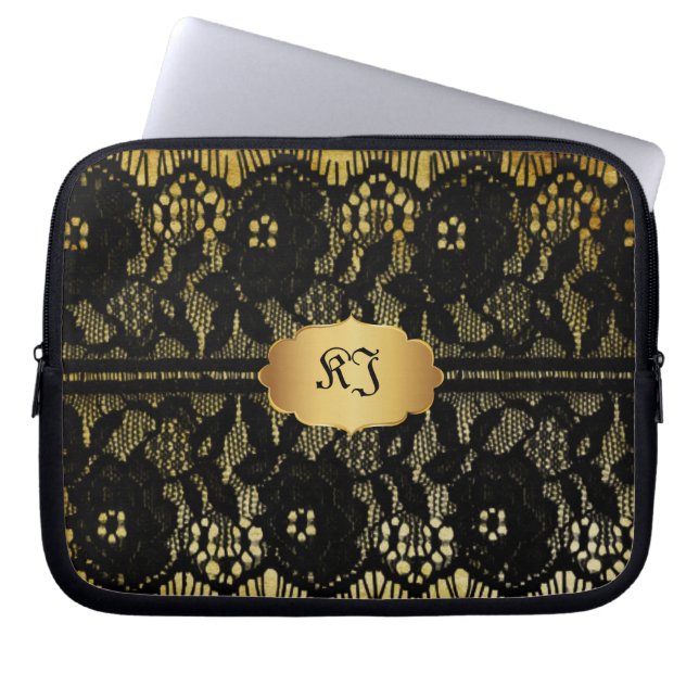 PixDezinesヴィンテージブフェイクラックレース ラップトップスリーブ (正面)