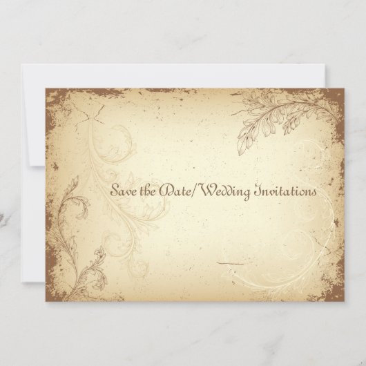 PixDezinesヴィンテージブラウンフローラスクロール セーブザデート (正面)