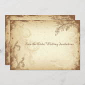 PixDezinesヴィンテージブラウンフローラスクロール セーブザデート (正面/裏面)