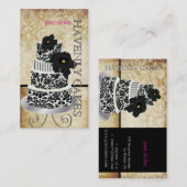 PixDezinesヴィンテージブラックダマスクケーキ/パティッセリー 名刺 (正面/裏面)