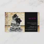 PixDezinesヴィンテージブラックダマスクケーキ/パティッセリー 名刺 (裏面)