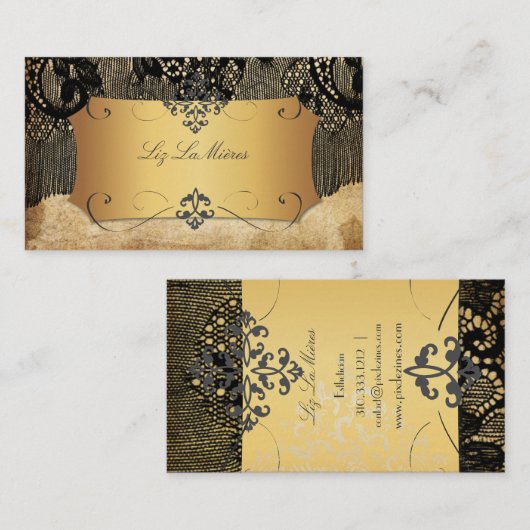 PixDezinesヴィンテージブラックレース/パフェイクーチメント 名刺 (正面/裏面)